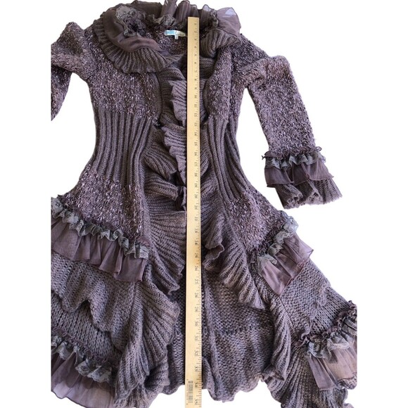 Cecico Long Line Cardigan Women's Small Ruffles Knit in Plum Shade - Picture 11 of 13